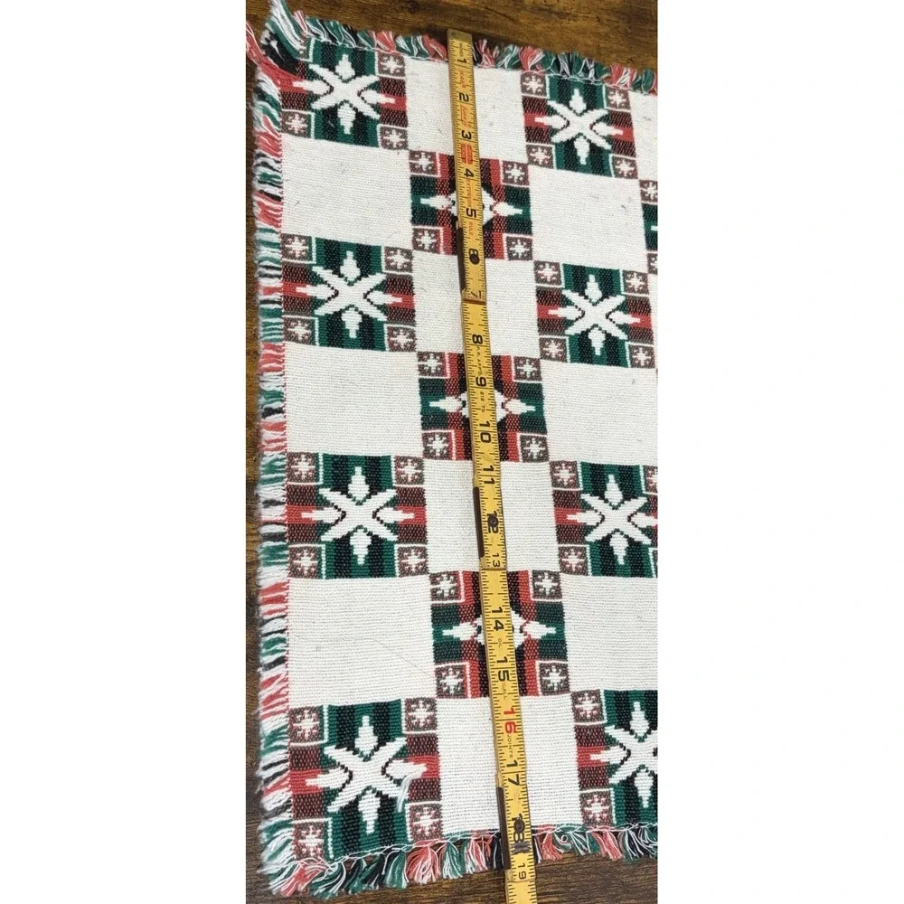 VTG Woven Christmas Placemats Set 6 Red Plaid Snowflake Cottagecore Fringe‎ Red